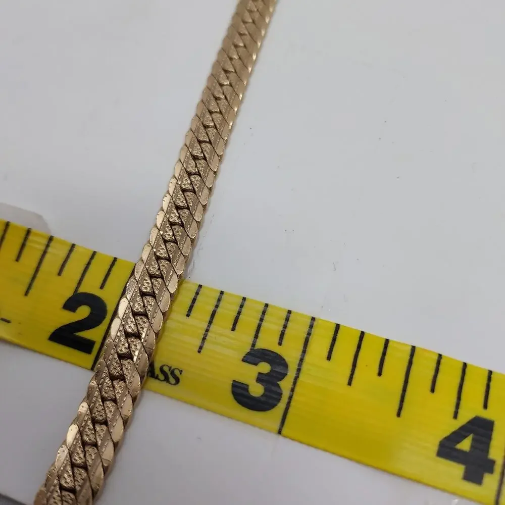 Unisex Bright Gold Tone Necklace Herringbone Flat Woven Chain .25